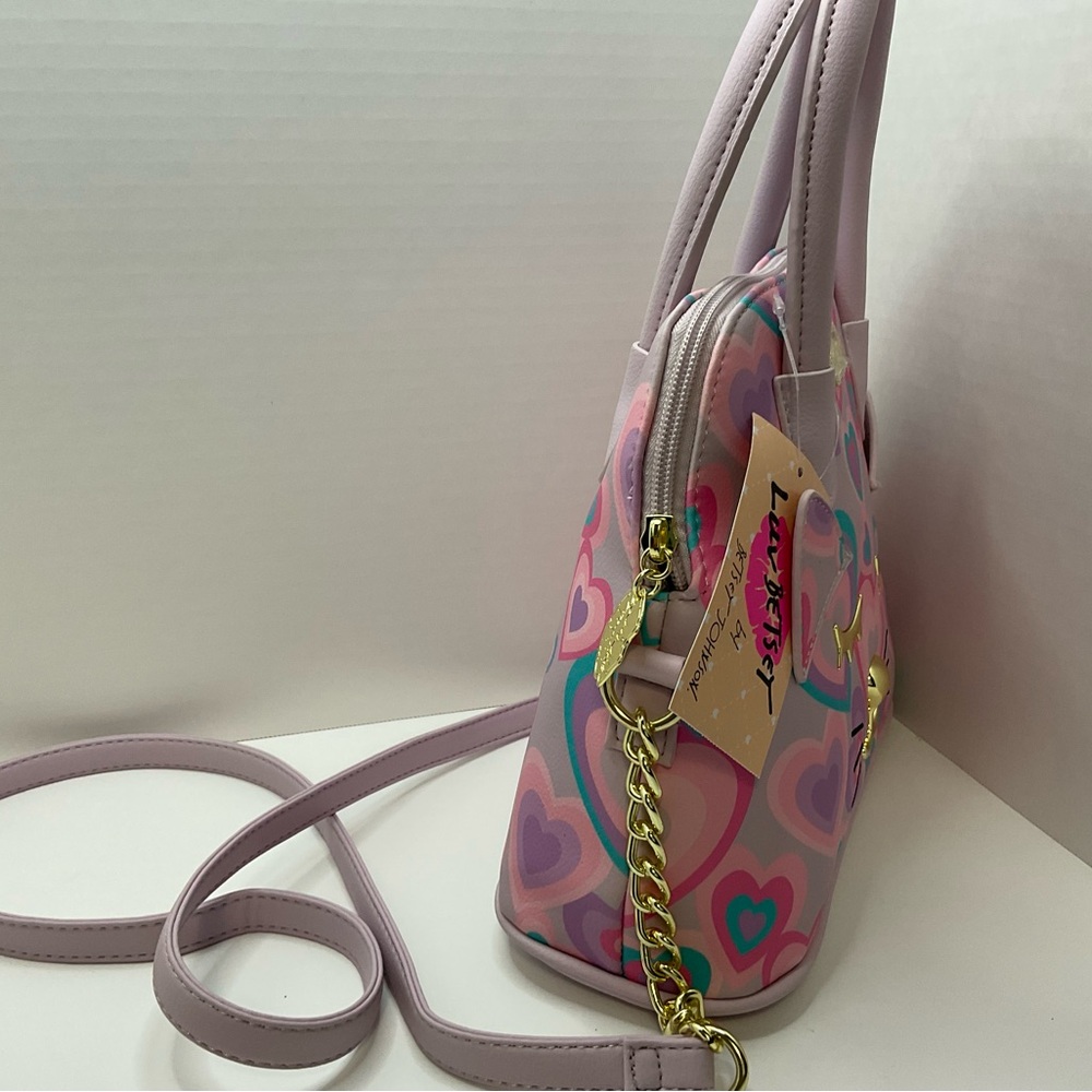 Luv Betsey Johnson Cat Face W Multi C Hearts  Crossbody Purse LBLINI - Picture 3 of 5